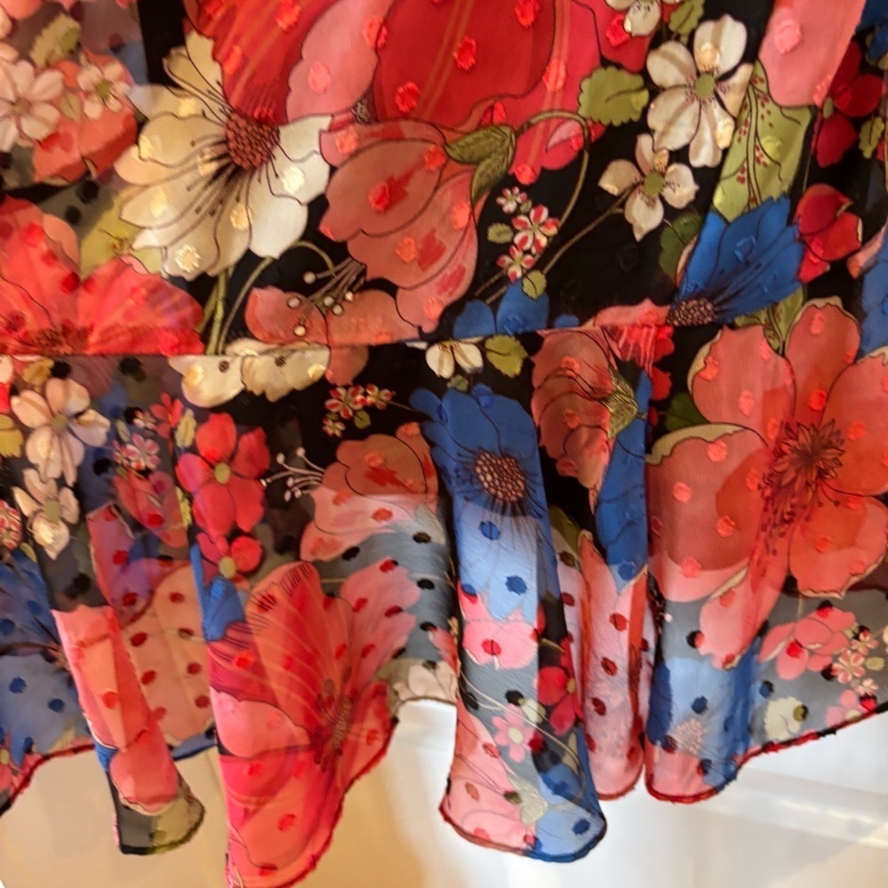 Danny & Nicole Floral Chiffon Midi Dress Red Blue Sheer Sleeve Women’s 4 - Picture 4 of 6